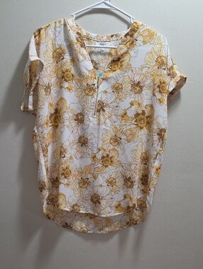 Maurices White Blouse with Yellow Floral Print